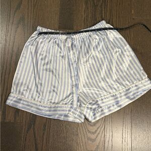 Blue and White Striped Silky Lounge Shorts
